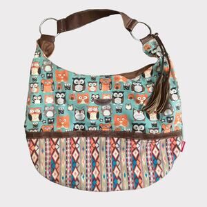 Union Bay Owl Print Hobo Bag Inside Pocket Snap Closure Aztec Print